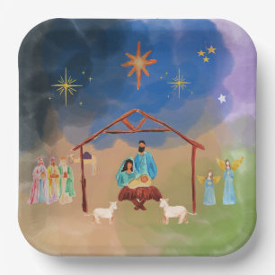 ASSIETTES EN CARTON MERRY CHRISTMAS NATIVITY PLAQUES