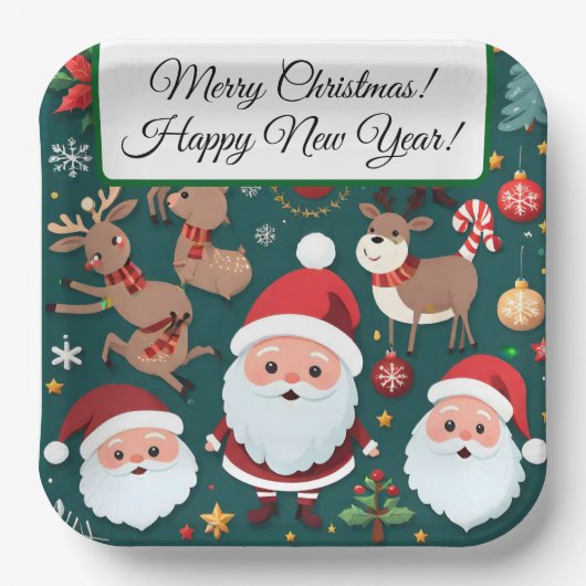 Assiettes En Carton Merry Christmas Paper Plates (Recto)