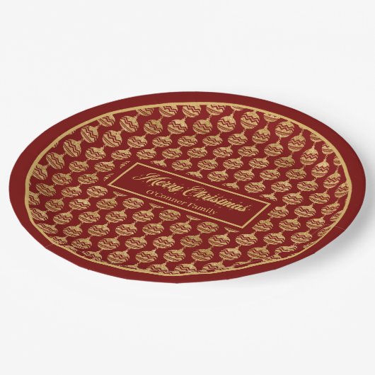 Assiettes En Carton Merry Christmas Paper Plates Luxe Red Gold Accent (Angle)