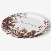 Assiettes En Carton Merry Christmas Red Berries Pine Cones Snow (Angle)
