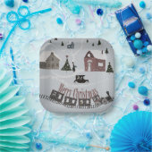 Assiettes En Carton Merry Christmas , rétro (Fête)