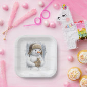 Assiettes En Carton Merry Christmas Snowman With Bunny (Fête)