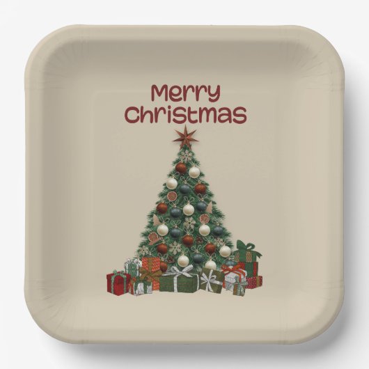 Assiettes En Carton Merry Christmas Tree Paper Plate (Recto)