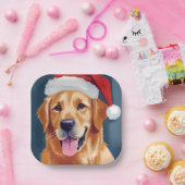 Assiettes En Carton Merry Golden Retriever | Noël du chien de Santa Ha (Fête)