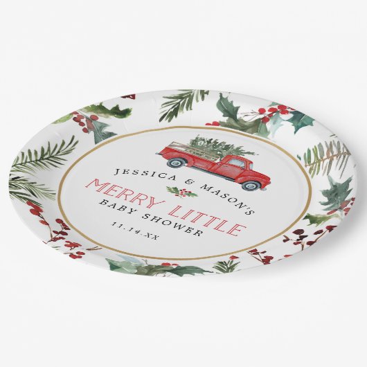 Assiettes En Carton Merry Little Baby shower Plaques en papier Camion (Angle)