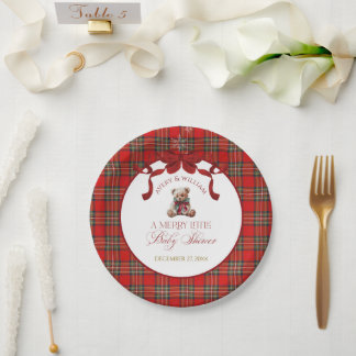 Assiettes En Carton Merry Little Red Bow Christmas Plaid 