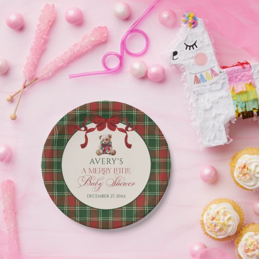 Assiettes En Carton Merry Little Red Bow Christmas Plaid (Fête)