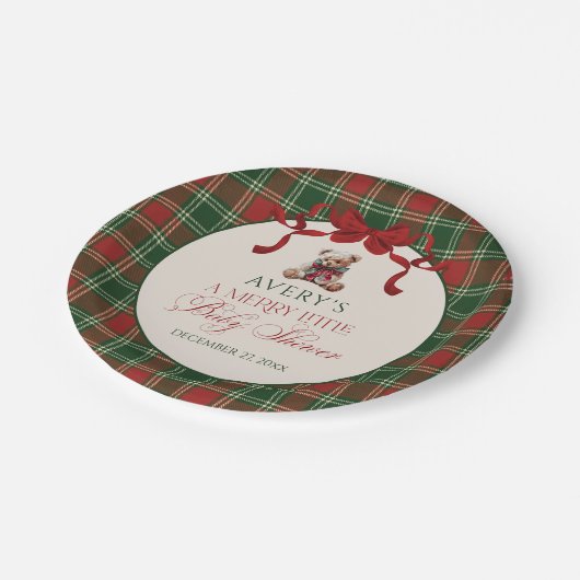 Assiettes En Carton Merry Little Red Bow Christmas Plaid (Angle)