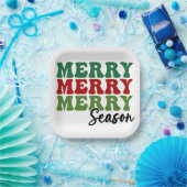 Assiettes En Carton Merry Merry Merry Saison - Retro Holiday Art (Fête)