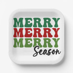 Assiettes En Carton Merry Merry Merry Saison - Retro Holiday Art
