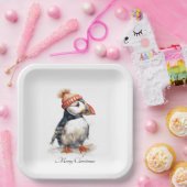 Assiettes En Carton Merry Puffin, personnalisé (Fête)
