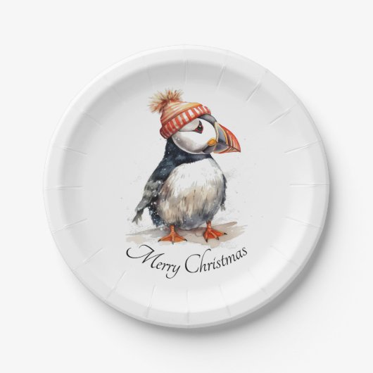 Assiettes En Carton Merry Puffin, personnalisé (Devant)