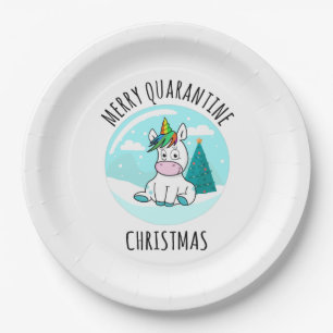 Assiettes En Carton Merry Quarantine Christmas Unicorn