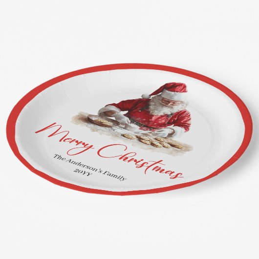 Assiettes En Carton Merry Santa Claus Rustic Custom Name Editable (Angle)