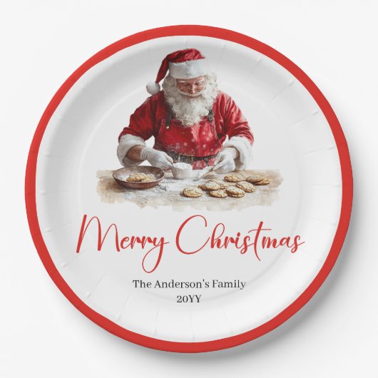 Assiettes En Carton Merry Santa Claus Rustic Custom Name Editable (Devant)