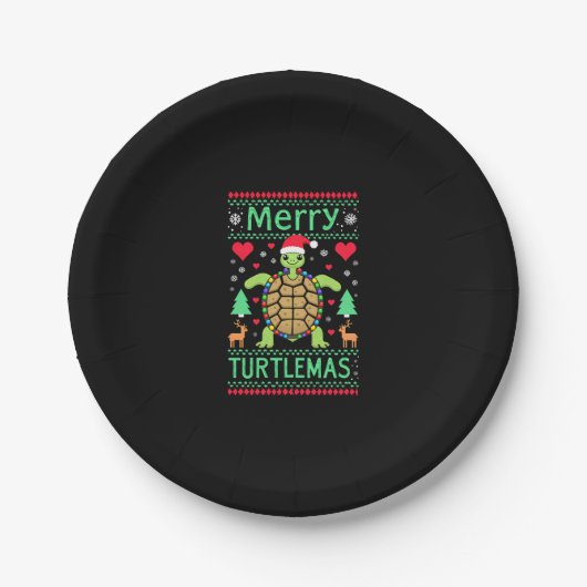 Assiettes En Carton Merry Turtlemas Christmas Lights Cute Turtle Santa (Devant)