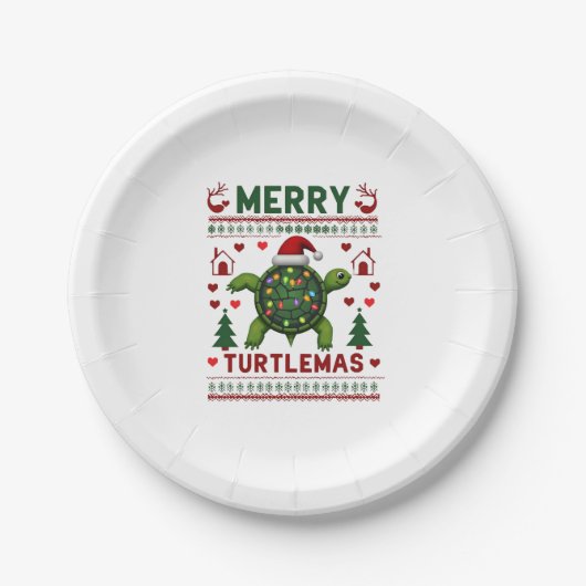 Assiettes En Carton Merry Turtlemas Christmas Lights Cute Turtle Santa (Devant)