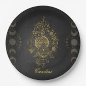 Assiettes En Carton Merveilleuse planète imaginaire dorée et lune (Devant)