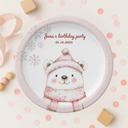 Assiettes En Carton merveilleux d'hiver avec joli anniversaire d'ours
