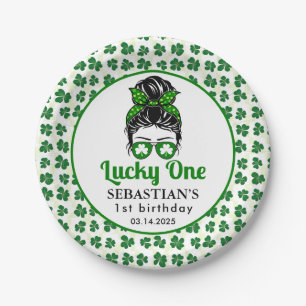 Assiettes En Carton Messy Bun Lucky One 1st Birthday Girl