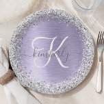 Assiettes En Carton Métal brossé violet Parties scintillant d'argent N<br><div class="desc">Personnalisez facilement ce design chic et branché de plaque en papier avec une jolie parties scintillant brillante en argent sur un arrière - plan métallique brossé violet.</div>