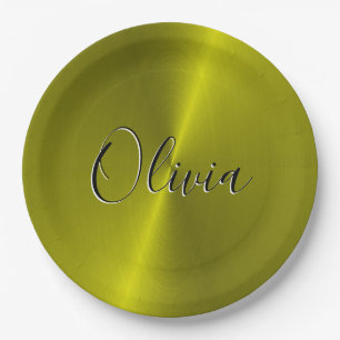 Assiettes En Carton Métal jaune brillant