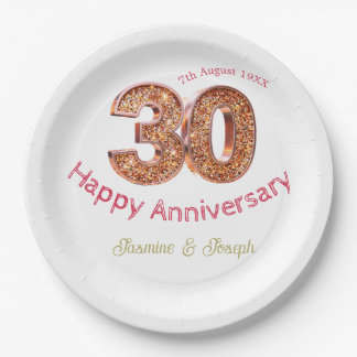 Assiettes En Carton Métallisé or 30e Joyeux anniversaire ajoutez nom