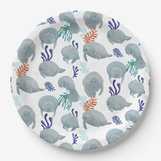 Assiettes En Carton Mets Manates Avec Bulles Motif - Blanc (Devant)
