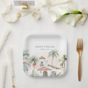 Assiettes En Carton Mexique Aquarelle Palm Tree Destination Mariage