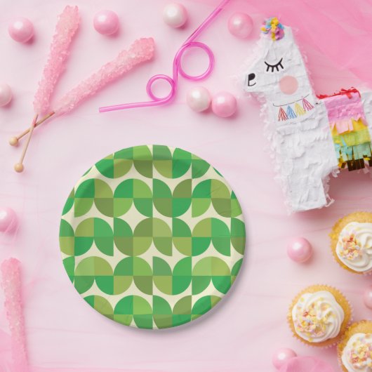 Assiettes En Carton Mi-siècle Abstrait Mint Olive Green Motif (Fête)