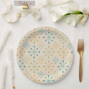 Assiettes En Carton Mi-siècle Atomique Starburst Orange Vert Turquoise