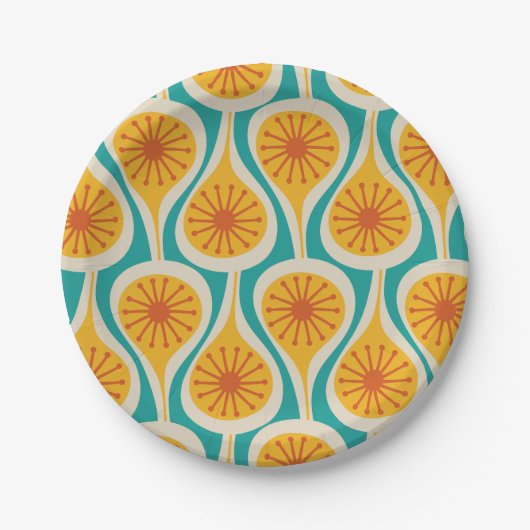 Assiettes En Carton Mi-Siècle moderne Atomique gouttes Motif rétro (Devant)