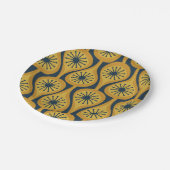 Assiettes En Carton Mi-siècle moderne Motif atomique Mustard Navy (Angle)