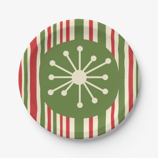 Assiettes En Carton Mi-siècle moderne Point atomique rétro Noël (Devant)