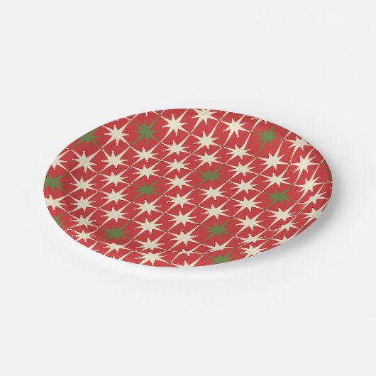 Assiettes En Carton Mi-siècle Rétro Noël Starbursts Motif Rouge (Angle)