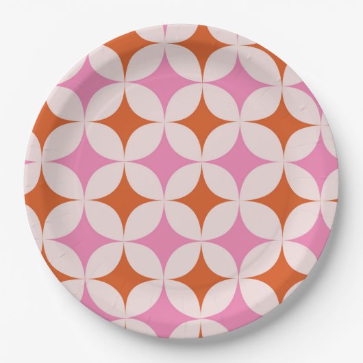 Assiettes En Carton Mi-Siècle Rétro Starburs Motif Orange Rose (Devant)