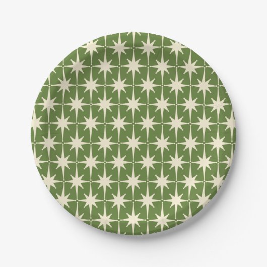 Assiettes En Carton Mi-siècle Retro Starbursts Green Cream Motif (Devant)