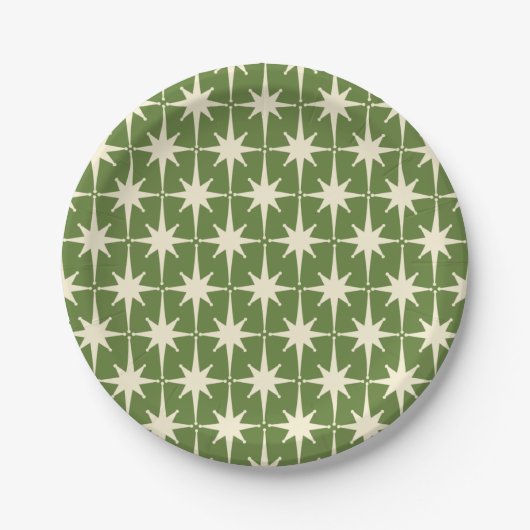 Assiettes En Carton Mi-siècle Retro Starbursts Green Cream Motif (Devant)