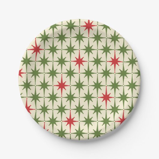 Assiettes En Carton Mi-siècle rétro Starbursts Motif de Noël (Devant)