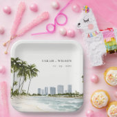 Assiettes En Carton Miami Florida Aquarelle Palm Mariage paysage (Fête)
