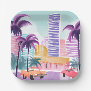 Assiettes En Carton Miami Pastels Peinture Aquarelle Baveuse