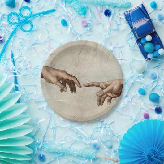 Assiettes En Carton Michaelangelo mains création adam dieu (Fête)