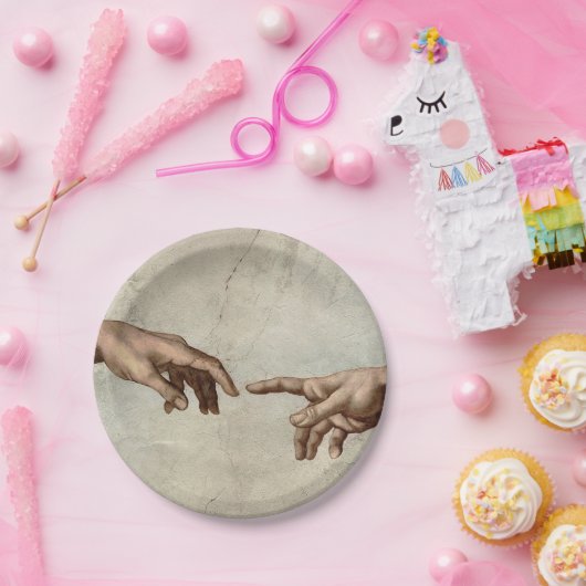 Assiettes En Carton Michaelangelo mains création adam dieu (Fête)