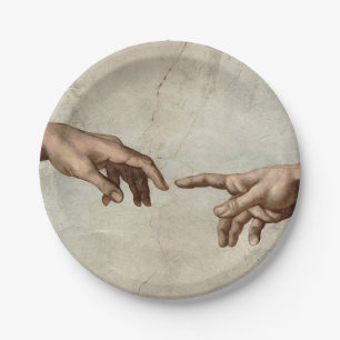 Assiettes En Carton Michaelangelo mains création adam dieu