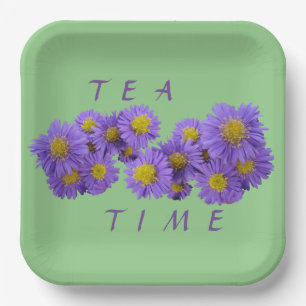 Assiettes En Carton Michaelmas Daisy Cust. Plaque de papier Carré vert