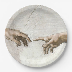 Assiettes En Carton Michelangelo Création d'Adam Mains Beaux-Arts
