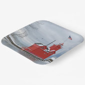 Assiettes En Carton Michigan Grand Phare Rouge Avec Cygnes D'Hiver (Angulaire)