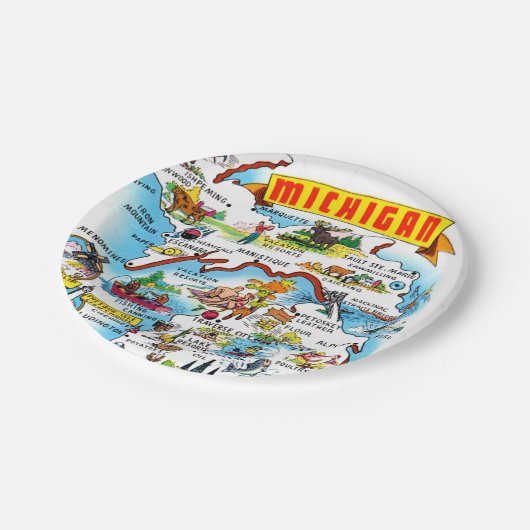 Assiettes En Carton Michigan Postcard Map  (Angle)