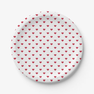 Assiettes En Carton Micro Hearts Cherry Red - Blanc