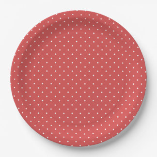 Assiettes En Carton Micro pois blanc - Rouge corail